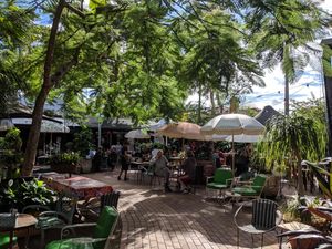 Uncovered outdoor seating area at Flock Espresso and Eats in Mullumbimby