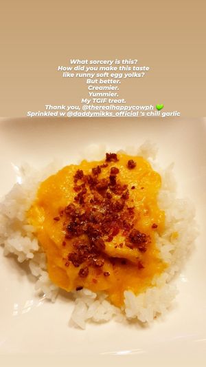 Vegan egg yolk sauce at The Real Happy Cow in Metro Manila