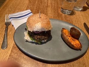 Vegan burger, with sweet potato at Little Beet Table in New York City