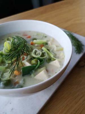 Vegan Fish soup  at Bønnespiren in Stavanger