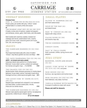 I recommend the roasts and the millionaire shortbread that they sell at the bar.  at The Carriage in Newcastle Upon Tyne