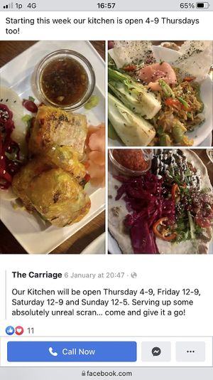 Hours for food Feb 2022  at The Carriage in Newcastle Upon Tyne
