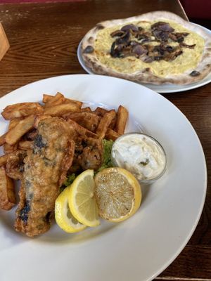 Fish and chips and pizza   at The Carriage in Newcastle Upon Tyne