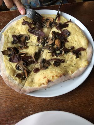 Mushroom and onion pizza (like a cheese sauce)  at The Carriage in Newcastle Upon Tyne