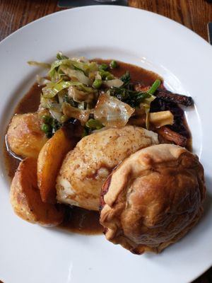 Sunday lunch with a "chicken" and leek pie. at The Carriage in Newcastle Upon Tyne