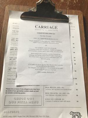 Sunday lunch  at The Carriage in Newcastle Upon Tyne