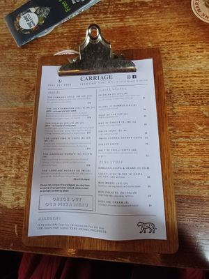 Nice options for food at The Carriage in Newcastle Upon Tyne