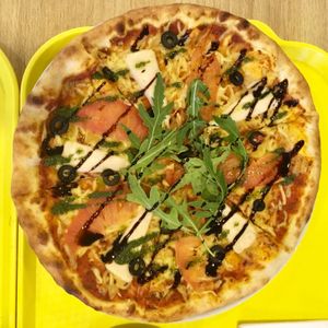 Pizza caprese at Loving Hut in Moscow