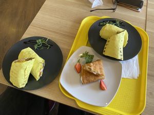 Falafel and pancakes at Loving Hut in Moscow