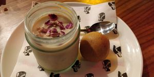 Rose cardomon khir & besan laddu at Flyover Fritterie & Chai Bar in Redfern