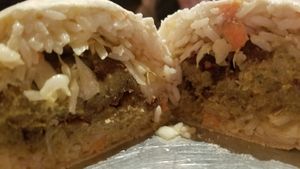 Falafel burrito with rice inside and a tangy slaw at Mill Street Cantina in Bristol