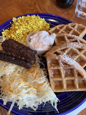 Deluxe waffles😄  at The Grain Cafe in Redondo Beach