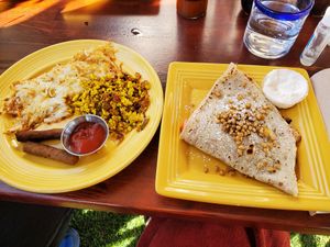 The Grain Crepe with tofu scramble, sausage, and hash browns. Very tasty. at The Grain Cafe in Redondo Beach
