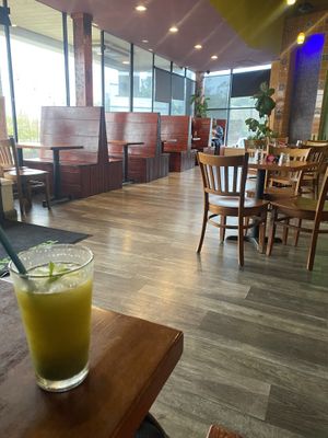 Mint Lemonade and Interior Seating Area  at The Grain Cafe in Redondo Beach