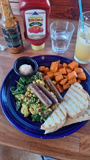 Delicious breakfast with tofu scramble at The Grain Cafe in Redondo Beach