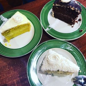 Lemon, chocolate, and coconut cake slices at The Grain Cafe in Redondo Beach