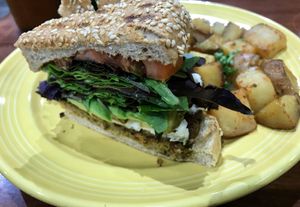 Delux burger with roasted potatoes at The Grain Cafe in Redondo Beach
