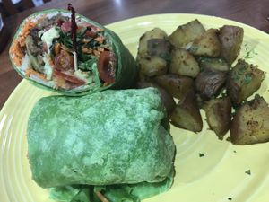 Garden wrap plus tempeh bacon and roasted potatoes  at The Grain Cafe in Redondo Beach