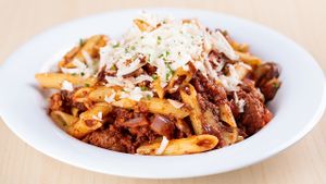 Bologanese Bowl - made w/ beyond burger patty & vegan mozzarella cheese.  Can be made gluten free at The Spoon in Provo