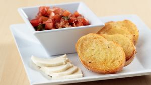 Bruschetta & Crostini's - house-made bruschetta w/ fresh sliced mozzarella & toasted crostini's.  Vegan if you leave off the side of mozzarella. at The Spoon in Provo