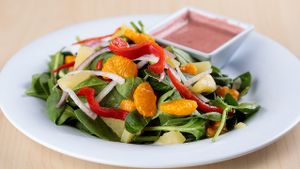 Tutti Fruitti Salad w/ blueberry balsamic dressing.  Vegan & gluten free.  Also has a whole build your own salad option w/ almost all dressings being vegan. at The Spoon in Provo