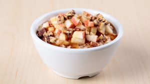 Vegan Apple Pecan Oatmeal.  No honey added, a distilled sweet vinegar used instead. at The Spoon in Provo