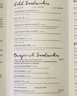 2020 sandwich & burger menu at The Spoon in Provo