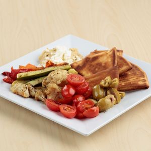 Mezze Plate w/ house made hummus, Za'atar roasted veggies, toasted pita at The Spoon in Provo