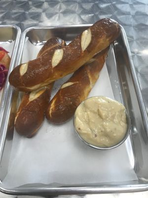 Pretzel with beer sauce ( taste like unicorn magic to me )  at HeyO Eats in Mountain View