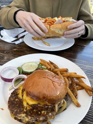Veggie cheese steak and veggie burger at Blacksmith in Berlin