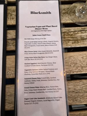 Veg menu front  at Blacksmith in Berlin