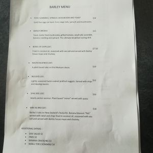 Menu: contains delicious.  at Barley in Palmerston North