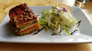Lasagne with a side salad. at Barley in Palmerston North