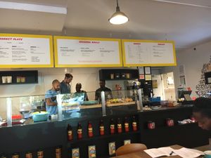 Terenga counter where you pick up your food. at Teranga in New York City