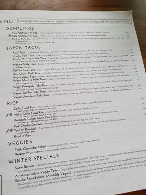 Menu  at Kayo's Ramen Bar in Portland