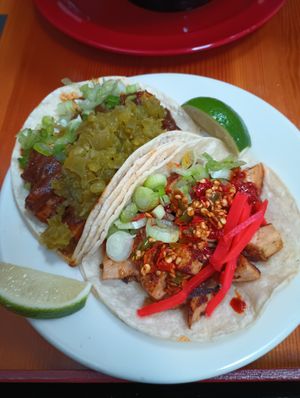 Mole and super spicy chilli tacos at Kayo's Ramen Bar in Portland