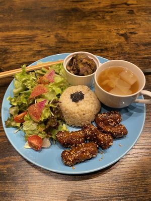 Soy meat set  at Neu Cat Cafe in Osaka