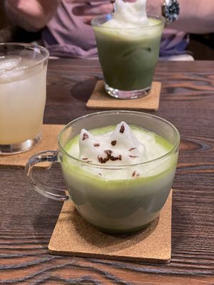 Hot matcha  at Neu Cat Cafe in Osaka