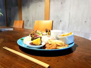 Set vegan meal at Neu Cat Cafe in Osaka