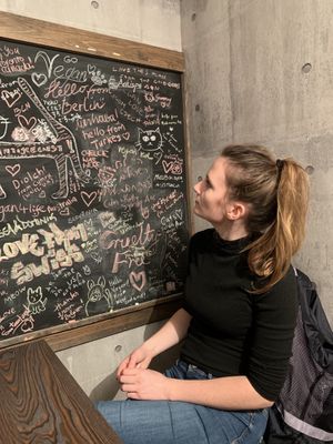 Wall art at Neu Cat Cafe in Osaka