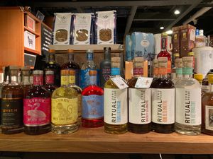 Very large selection of non-alcoholic spirits at Rebel Cheese in New York City