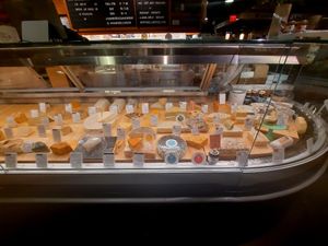 The counter (there are even more vegan products on the left) at Rebel Cheese in New York City