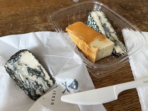 two types of “blue” with a rind and a “colby-jack"  at Rebel Cheese in New York City