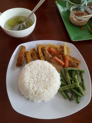 Rice with vegs and tofu at Thien Vien in Can Tho