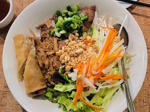 Bun #35 (Bún Bì Chả Giò Thịt Nướng) Medley of vermicelli noodles etc.  at Au Lac in Fountain Valley
