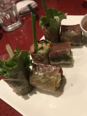 Nem Nuon (BBQ Pork Spring Rolls) with peanut sauce at Au Lac in Fountain Valley