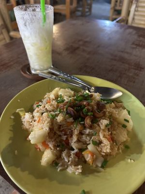 Pineapple fried rice with pineapple juice   at Nok's Kitchen in Koh Phangan