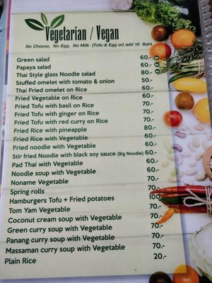Vegan menu at Nok's Kitchen in Koh Phangan