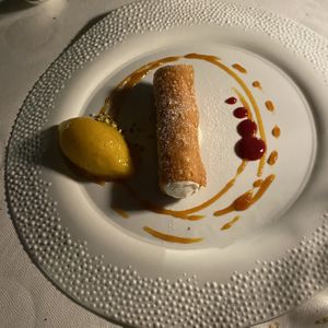 cannoli centered dessert to die for at Hotel Raphael in Rome