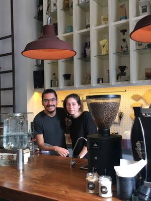 Time for a smile between coffee making! at Cuervo in Buenos Aires